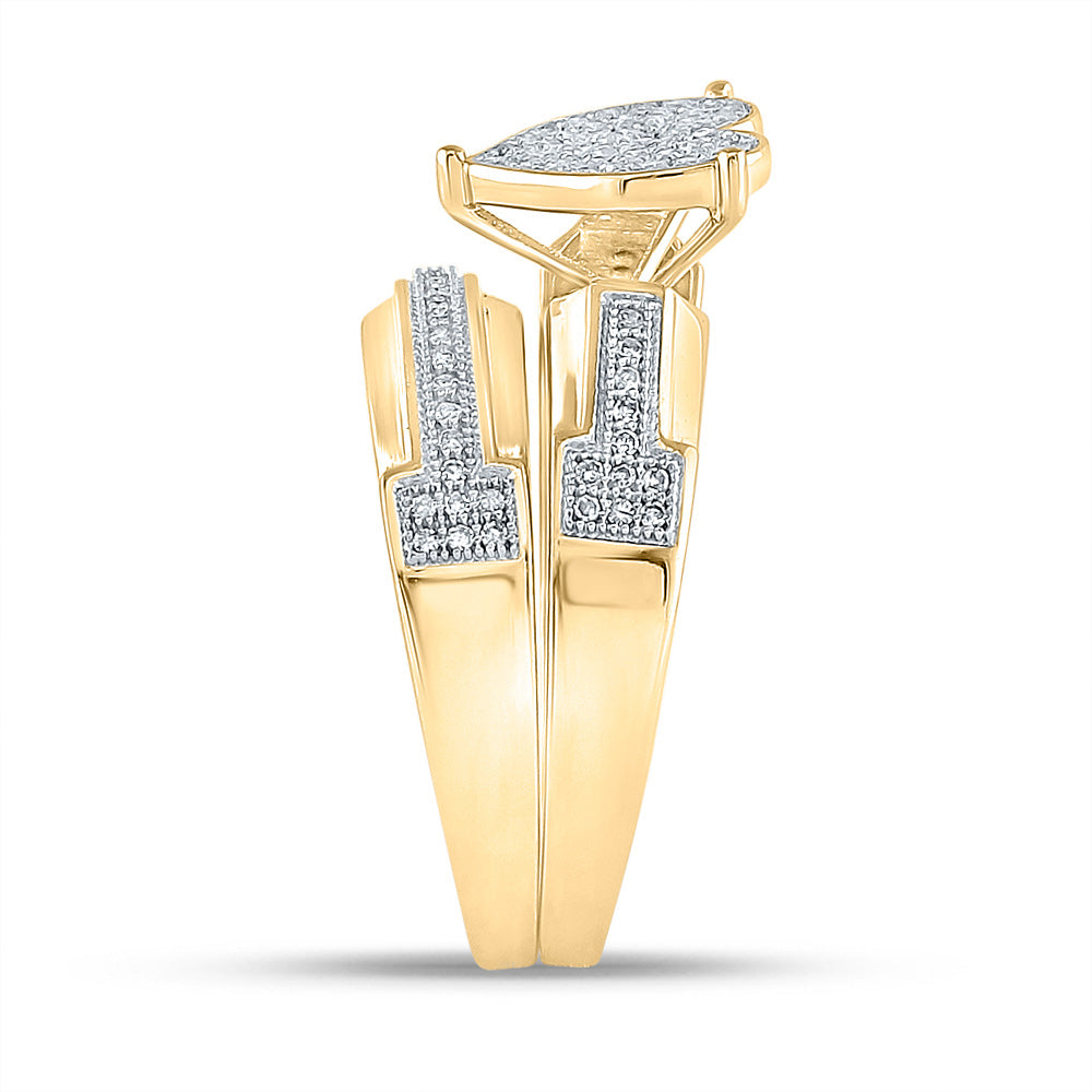 10K Yellow Or White Gold  His Hers Round Diamond Heart Matching Wedding Set 1/2 Cttw, Womens Size: 5-10, Mens Size: 7-13