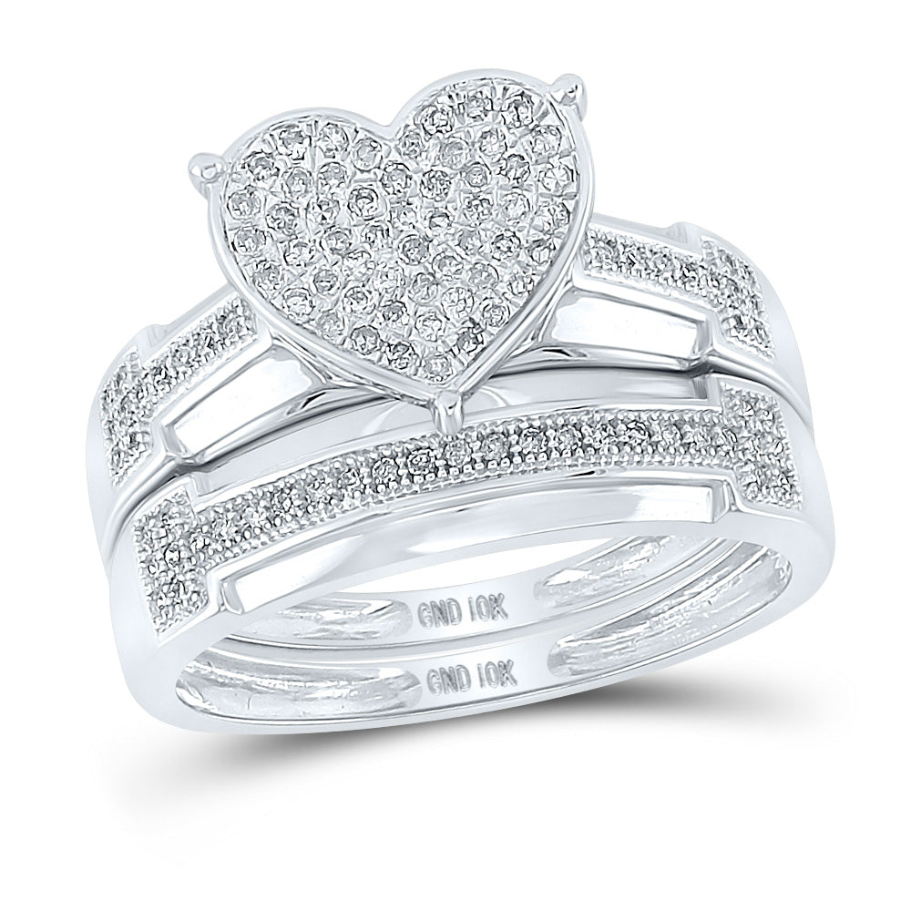 10K Yellow Or White Gold  His Hers Round Diamond Heart Matching Wedding Set 1/2 Cttw, Womens Size: 5-10, Mens Size: 7-13