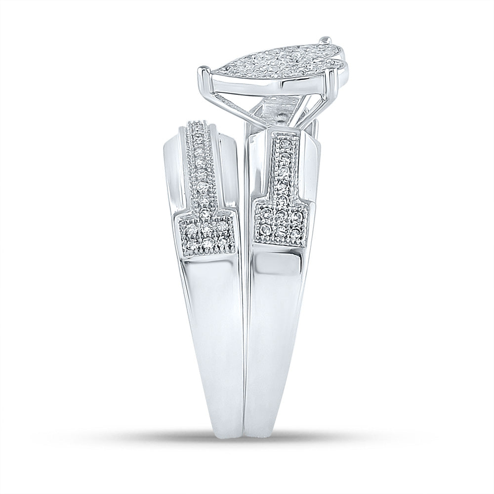 10K Yellow Or White Gold  His Hers Round Diamond Heart Matching Wedding Set 1/2 Cttw, Womens Size: 5-10, Mens Size: 7-13
