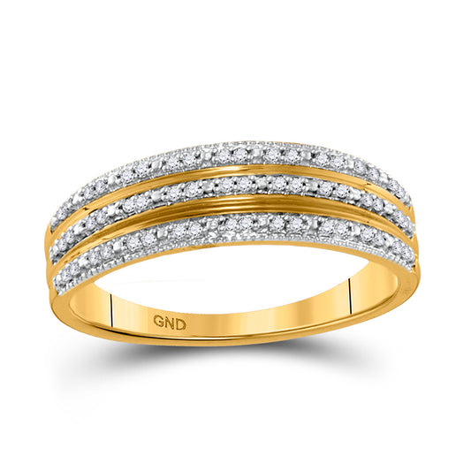 10K Yellow Gold Womens Round Diamond Striped Band Ring 1/6 Cttw, Womens Size: 5-10