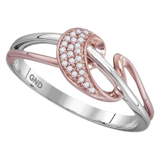 10K White Rose-tone Gold Womens Round Diamond Stripe Ribbon Band Ring 1/20 Cttw, Womens Size: 5-10