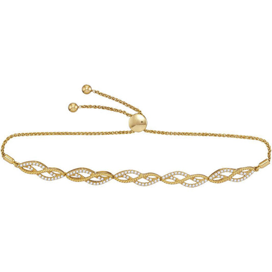 10K Yellow Gold Womens Round Diamond Bolo Bracelet 1/2 Cttw, Length: 3.67 In, Width: 0.25 In