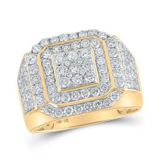 10K Yellow Gold Mens Round Diamond Square Frame Cluster Ring 2-1/2 Cttw, Mens Size: 7-13
