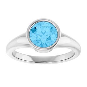 Sterling Silver Natural Swiss Blue Topaz Round 7 Mm Polished Natural Swiss Blue Topaz Ring Size 7