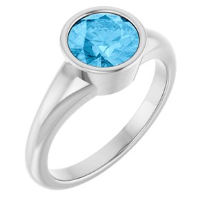 Sterling Silver Natural Swiss Blue Topaz Round 7 Mm Polished Natural Swiss Blue Topaz Ring Size 7