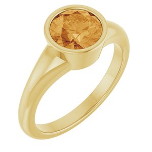 14K Yellow Gold Round 7 Mm Polished Natural Citrine Solitaire Ring Size 7