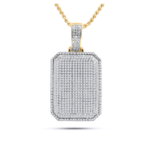 10K Yellow Gold Mens Round Diamond Dog Tag Charm Pendant 1-3/4 Cttw