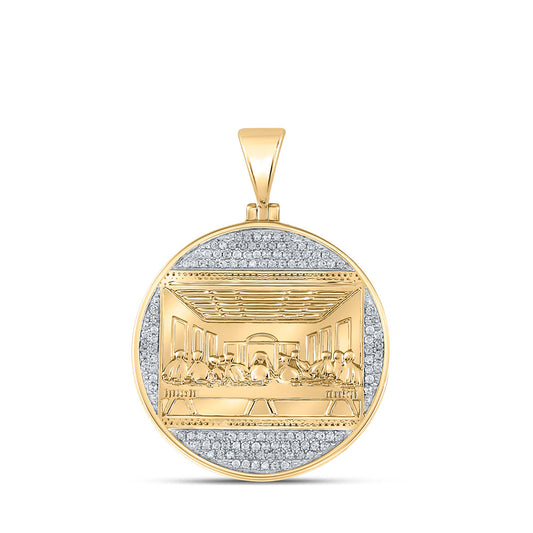 10K Yellow Gold Mens Round Diamond Last Supper Religious Charm Pendant 1/2 Cttw, Length: 1.59 In, Width: 1.15 In