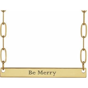 14K Yellow Gold 30 X 3.5 Mm 16 In Polished Engravable Bar Necklace