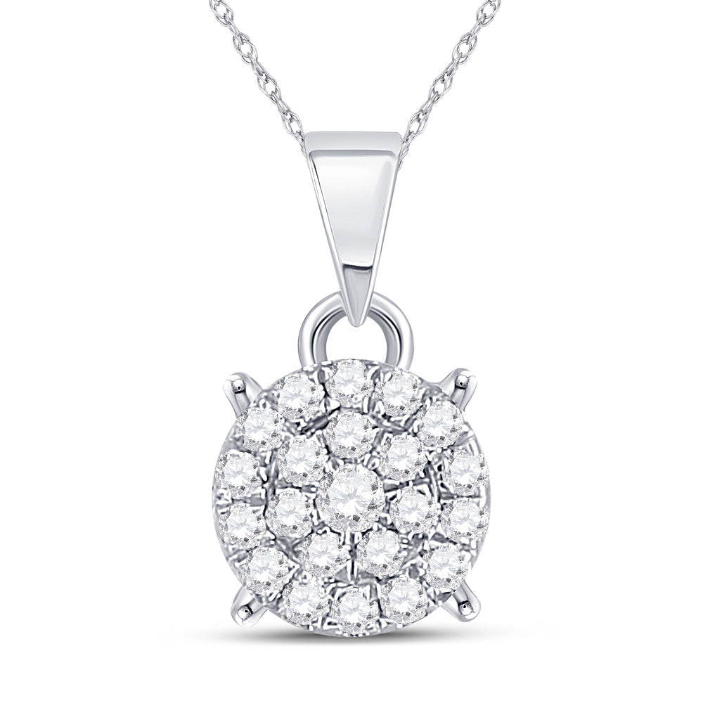 10K White Or Yellow Gold Womens Round Diamond Circle Cluster Pendant