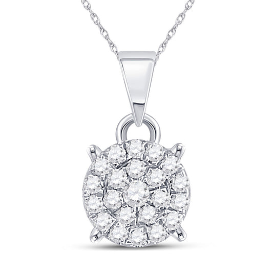 10K White Or Yellow Gold Womens Round Diamond Circle Cluster Pendant