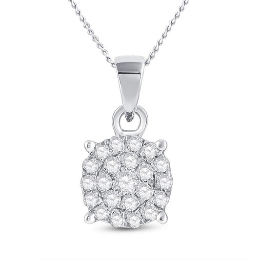10K White Gold Womens Round Diamond Cluster Pendant 1/4 Cttw