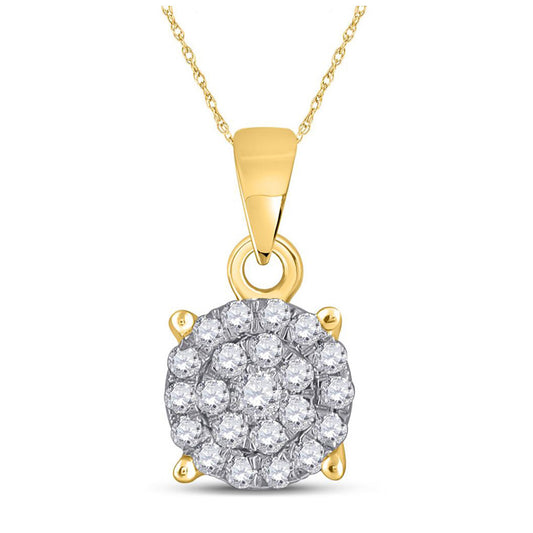 10K Yellow Gold Womens Round Diamond Cluster Pendant 1/4 Cttw