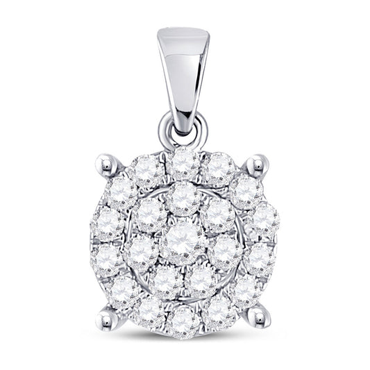 10K White Gold Womens Round Diamond Cluster Pendant 1/2 Cttw, Length: 0.71 In, Width: 0.45 In
