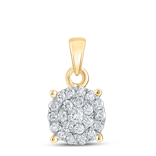 10K Yellow Gold Womens Round Diamond Cluster Pendant 1/2 Cttw, Length: 0.71 In, Width: 0.45 In