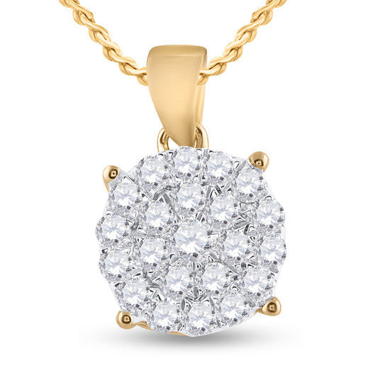 10K Yellow Gold Womens Round Diamond Cluster Pendant 3/4 Cttw