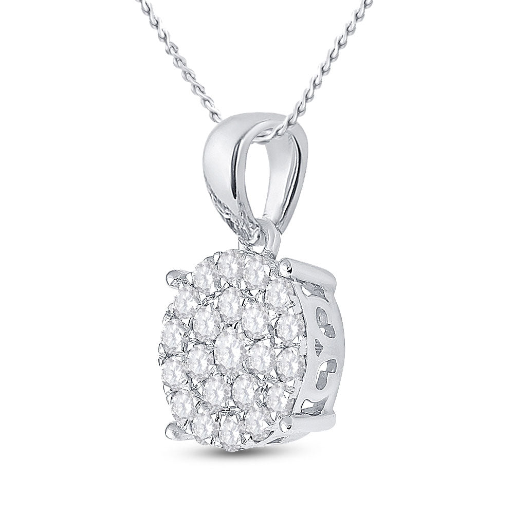 10K White Gold Womens Round Diamond Cluster Pendant 2 Cttw