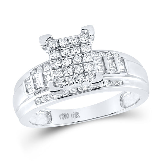 10K Yellow Or White Gold  Round Diamond Cluster Bridal Wedding Engagement Ring 1/2 Cttw, Womens Size: 5-10