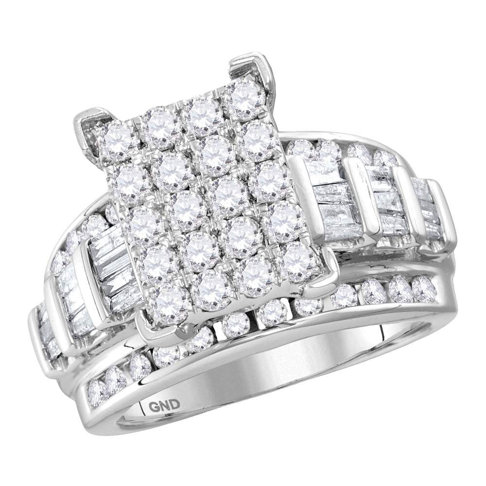 10K White Gold Round Diamond Cluster Bridal Wedding Engagement Ring 3 Cttw, Womens Size: 5-10