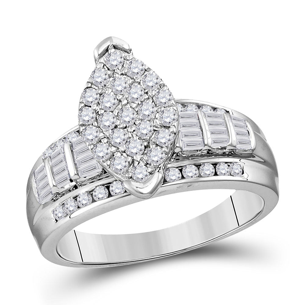 Sterling Silver Round Diamond Oval Cluster Bridal Wedding Engagement Ring 1/2 Cttw, Womens Size: 5-10