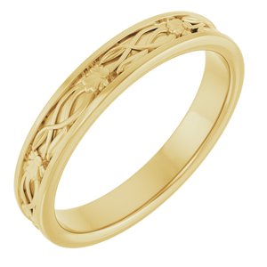 14K Yellow Gold 2.3 Mm Polished Floral Patterned Band Size 7