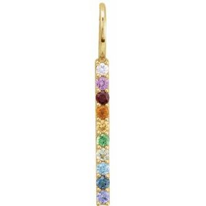 14K Yellow Gold Round 1.7Mm Natural Multi-Gemstone Rainbow Bar Pendant