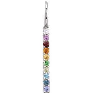 14K White Gold Round 1.7Mm Natural Multi-Gemstone Rainbow Bar Pendant