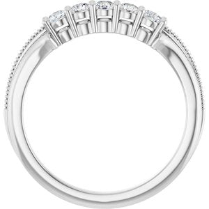 14K White Gold Round 2.5 Mm Polished 1/3 Ctw Natural Diamond Five-Stone Anniversary Band Size 7