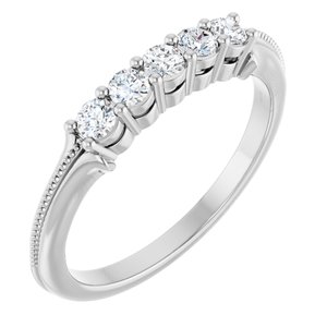 14K White Gold Round 2.5 Mm Polished 1/3 Ctw Natural Diamond Five-Stone Anniversary Band Size 7