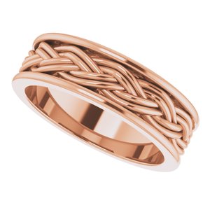 18k Yellow Or White Or Rose Gold Woven-Design Comfort-Fit Flat Band