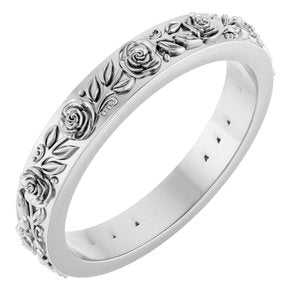 14K White Gold 2.7 Mm Polished Ladies Floral Band Size 7