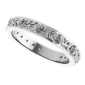 Sterling Silver  Floral Flat Band