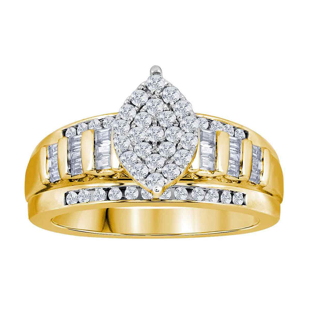 Yellow-tone Sterling Silver Round Diamond Cluster Bridal Wedding Engagement Ring 1 Cttw, Womens Size: 5-10