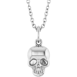 Sterling Silver 12.75 X 5.7 Mm 16-18 In Polished Skull Necklace