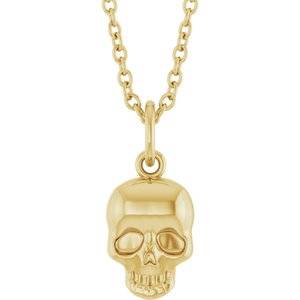 14K Yellow Gold 12.75 X 5.7 Mm 16-18 In Polished Skull Necklace