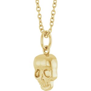 14K Yellow Gold 12.75 X 5.7 Mm 16-18 In Polished Skull Necklace