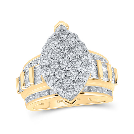 10kt Yellow Gold Round Diamond Oval Cluster Bridal Wedding Engagement Ring 3 Cttw