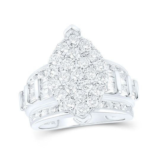 10K White Gold Round Diamond Oval Cluster Bridal Wedding Engagement Ring 3 Cttw, Womens Size: 5-10