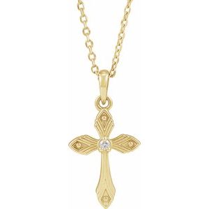 14K Yellow Gold Round 1.5Mm G-H I1 .015 Ct Natural Diamond Solitaire Cross Necklace, Length: 18 In