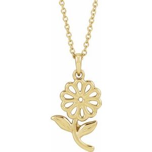 14K Yellow Gold 20.52 X 10.69 Mm 16-18 In Polished Flower Necklace