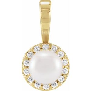 14K Yellow Gold Pearl 5.5Mm G-H I1 Cultured Akoya Pearl And 1/10 Ctw Natural Diamond Halo-Style Pendant