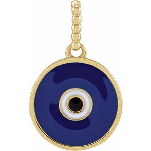14K Yellow Gold 16.5 X 12.3 Mm Polished Blue Enameled Evil Eye Pendant