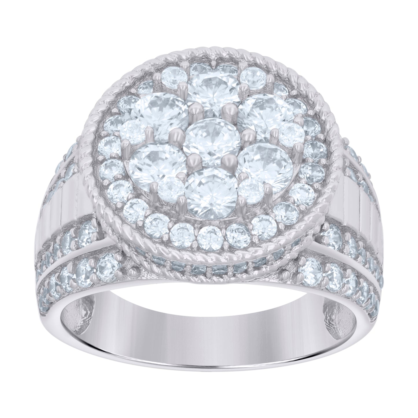 Sterling Silver Mens Cubic-Zirconia Rope Border Fashion Bridal Anniversary Wedding Engagement Band Ring