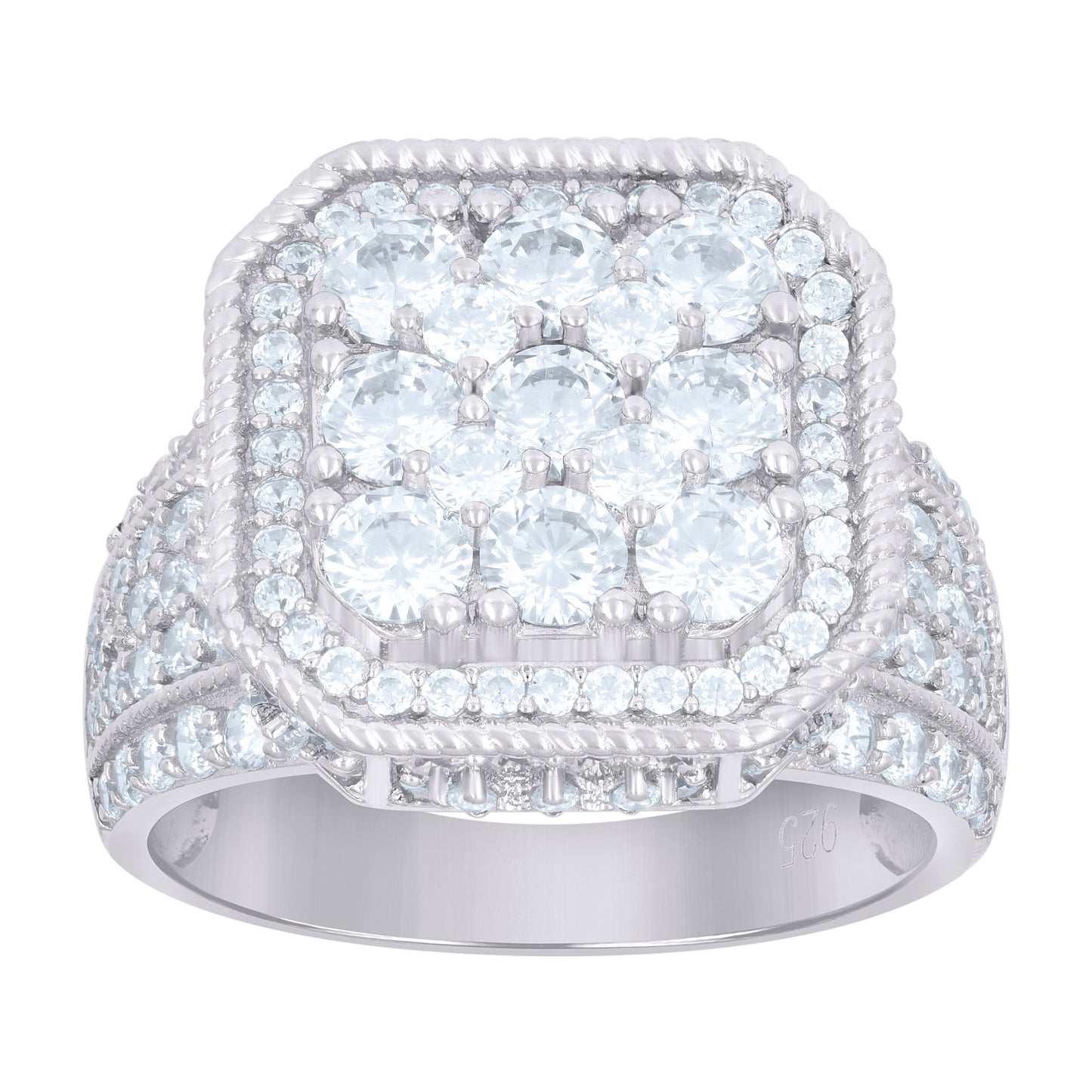Sterling Silver Men's Cubic-Zirconia Rope Border Fashion Bridal Anniversary Wedding Engagement Band Ring