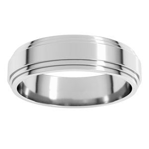 14K X1 White Gold 6 Mm Flat Double Stepped Edge Band Size 11