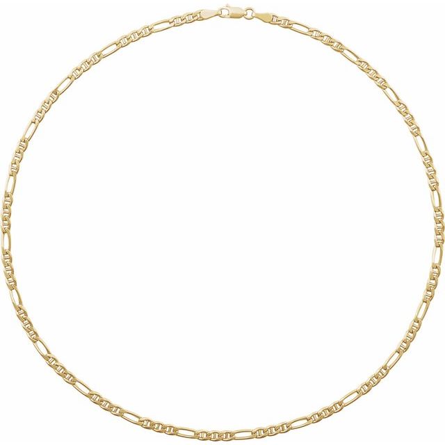 14K Yellow Gold Anchor 3.95 Mm Lobster Clasp Polished Hollow Anchor Chain