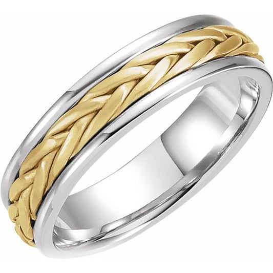 14K White/Yellow 5 Mm Polished Woven Comfort-Fit Flat Band, Size 8.5