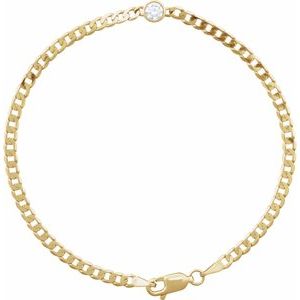 14K Yellow Gold Natural Diamond Round 3 Mm 7.99 X 4 Mm 7 In I1, G-H Polished 1/10 Ct Natural Diamond Link Bracelet
