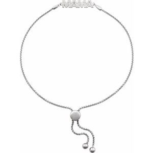 14K White Gold Set Natural Diamond Round .8 Mm 22.6 X 4.8 Mm 9 1/2 In I1, G-H Polished 1/10 Ctw Natural Diamond Mama Bolo Bracelet
