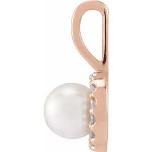 14K Rose Gold Pearl 5.5Mm G-H I1 Cultured Akoya Pearl And 1/10 Ctw Natural Diamond Halo-Style Pendant